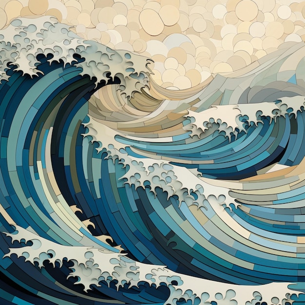 Океанские волны распадаются кубизм Рембрандт Климт Галилея живопись картинка искусственный интеллект генерирует искусство 03