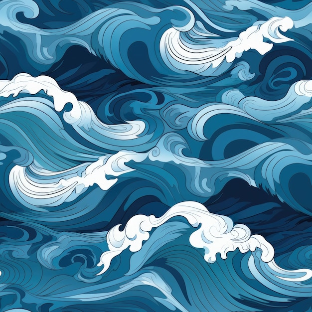 Ocean waves marine serenity seamless pattern