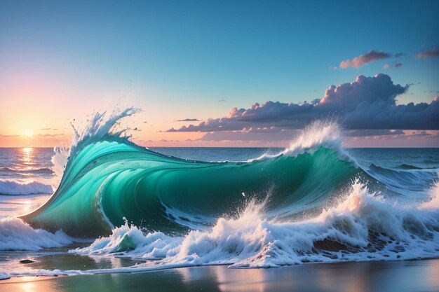 海の波が激しく巻き上げられた 恐ろしい 濃い青い海の波 壁紙の背景のイラスト