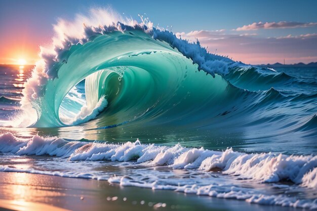 Foto le onde dell'oceano si arrotolano feroci, spaventose, blu scuro, onde del mare, carta da parati, illustrazione di sfondo.