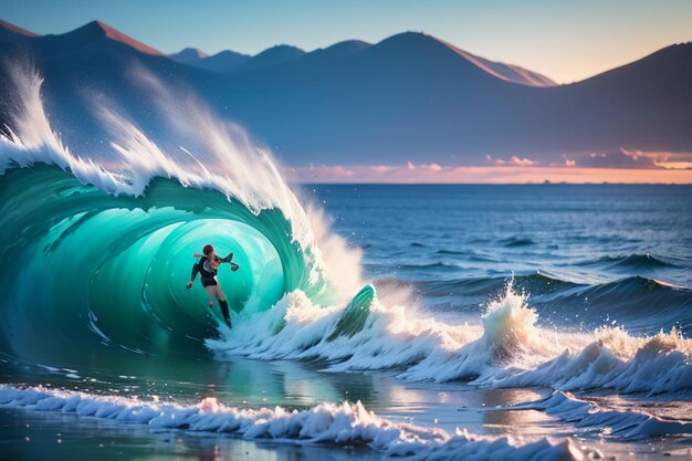 Foto le onde dell'oceano si arrotolano feroci, spaventose, blu scuro, onde del mare, carta da parati, illustrazione di sfondo.