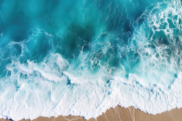 Ocean waves and sandy beach from above