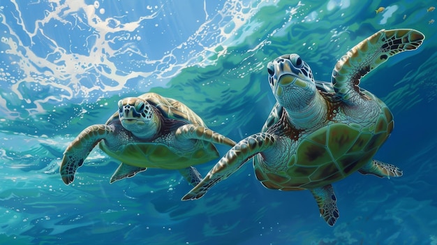Фото Океанский балет изящные морские черепахи грациозно скользят по океанским глубинам их движения напоминают подводный балет