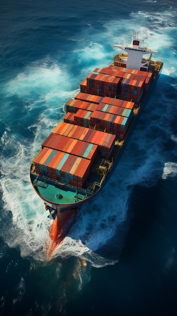 Oceanic beauty revealed in an aerial view of a cargo container ship Vertical Mobile Wallpaper