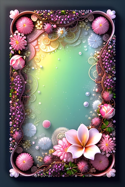 Oceanic Blooms Floral Frame Amidst Coral Reefs Algae and Vibrant Gradient Background