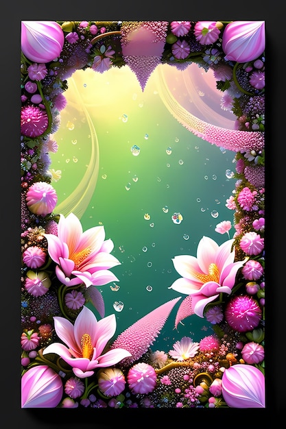 Oceanic Blooms Floral Frame Amidst Coral Reefs Algae With Vibrant Gradient Background