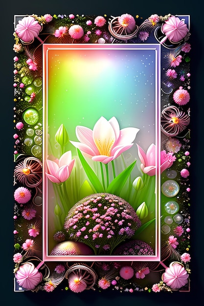 Oceanic Blooms Floral Frame Amidst Coral Reefs Algae With Vibrant Gradient Background