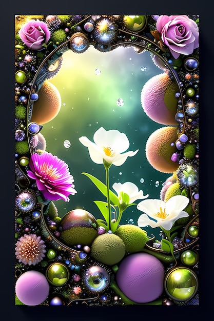 Oceanic Blooms Floral Frame Amidst Coral Reefs Algae With Vibrant Gradient Background