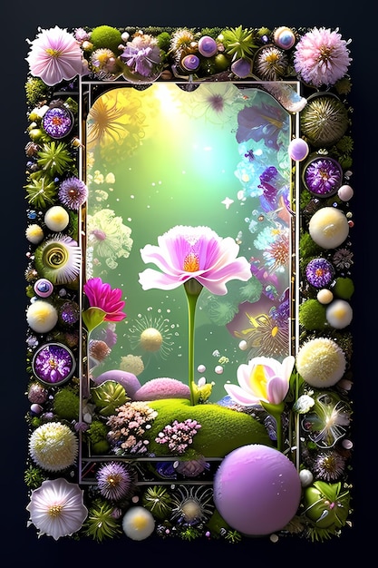 Oceanic Blooms Floral Frame Amidst Coral Reefs Algae With Vibrant Gradient Background