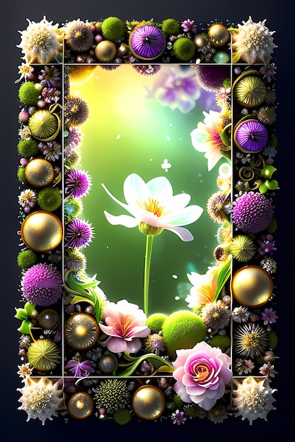 Oceanic Blooms Floral Frame Amidst Coral Reefs Algae With Vibrant Gradient Background