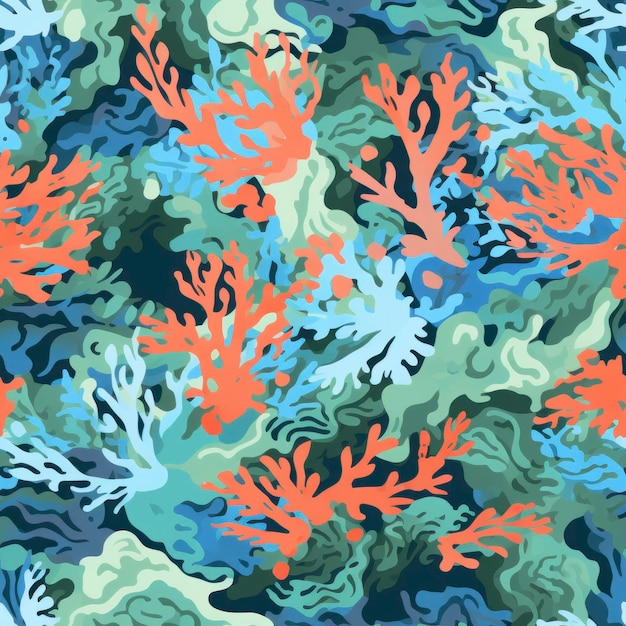 Oceanic Camouflage with Coral and Seaweed Accents AI Generated