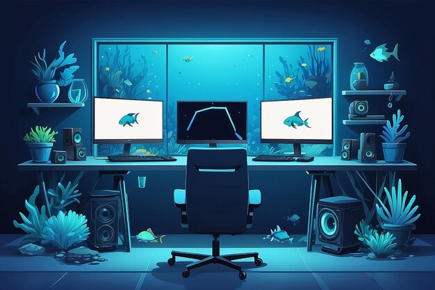 Oceanic Gaming Dive Immerse Yourself in a Sea of Blue Hues and Decor