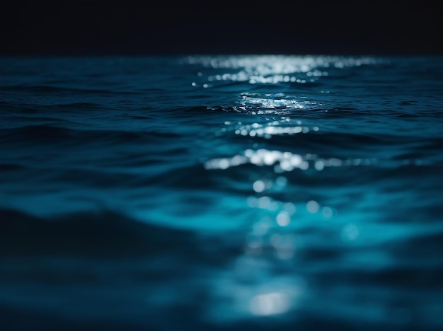 Oceanic Noir Blue Ocean Water on a Black Grainy Gradient Background