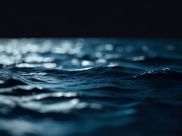 Oceanic Noir Blue Ocean Water on a Black Grainy Gradient Background