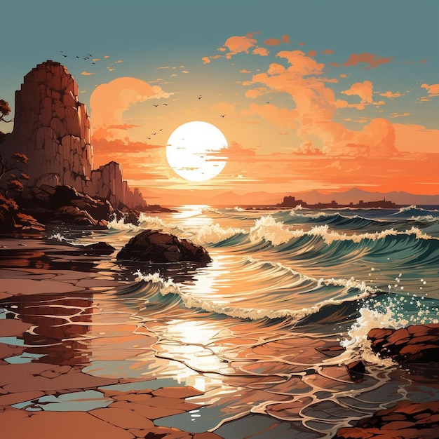 Oceanic Orange Overture Zonsondergang op het strand