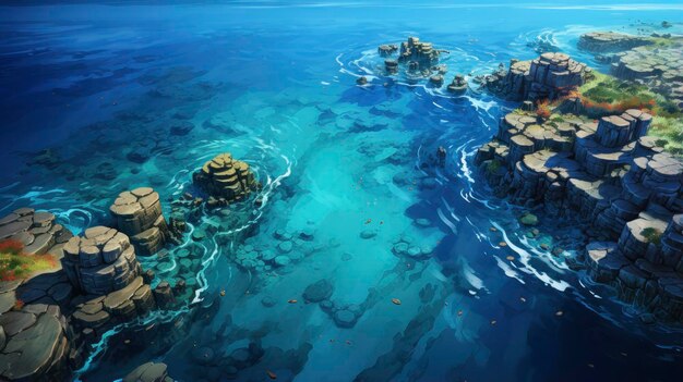 Oceanic vista sundrenched tropical marine floor adorned with coral formations