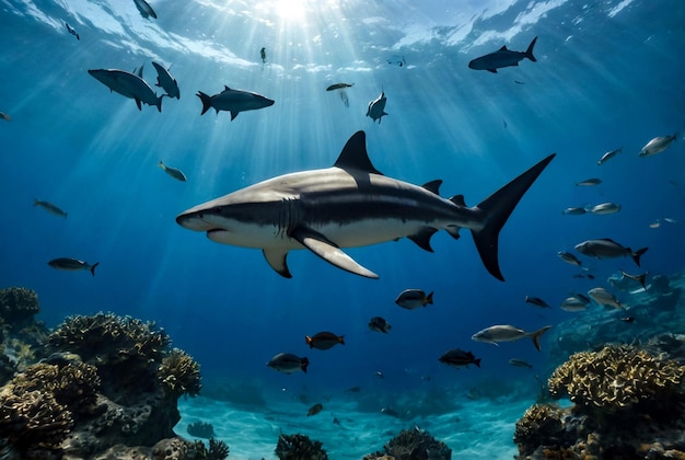 Oceanic whitetip shark Carcharhinus longimanus swimming in red sea Sharks in wild Marine life underw