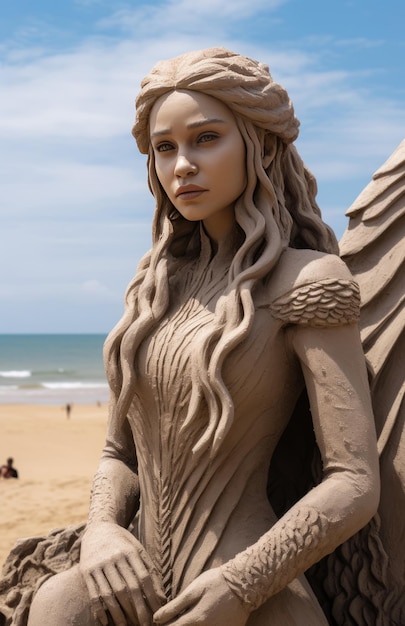 Oceans Crown A Breathtaking 8K Sand Sculpture Depicting the Majestic Daenerys Targaryen Embracing