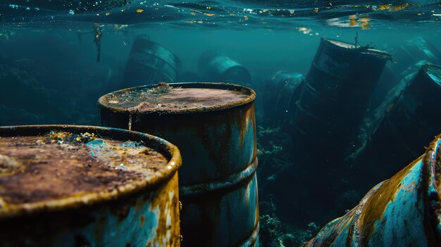 Photo oceans sorrow toxic barrels rest as reminders of our ecological sins