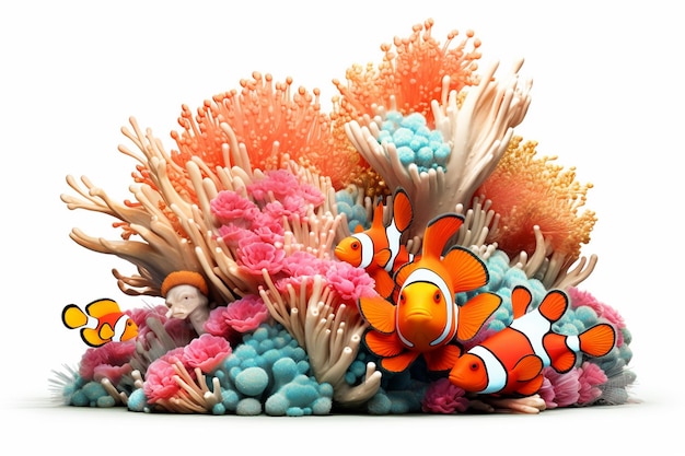 ocellaris clownfishes among coral reefs