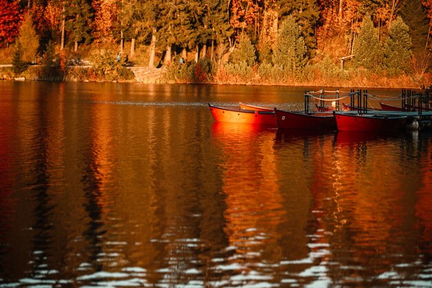 Ochtend herfst uitzicht op Lake Strbske pleso Strbske meer in Hoge Tatra National Park Slowakije landschap Europa