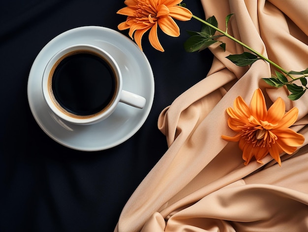 ochtend met liefde koffie en bloemen Wereldkoffie dag concept