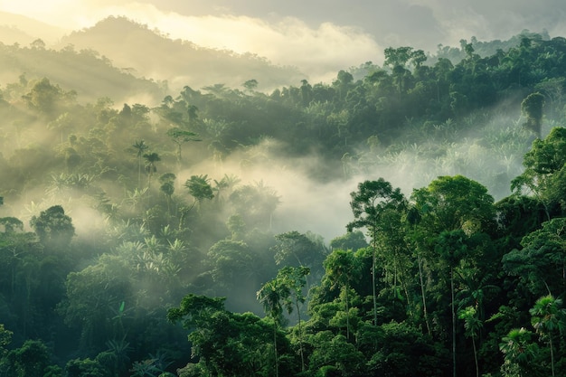 ochtend mist in het dichte tropische regenwoud kaeng krachan thailand