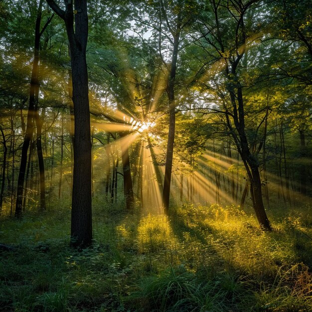 ochtend zonlicht stralen door de boom gegenereerd door ai