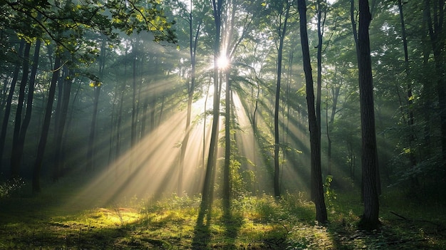 ochtend zonlicht stralen door de boom gegenereerd door ai