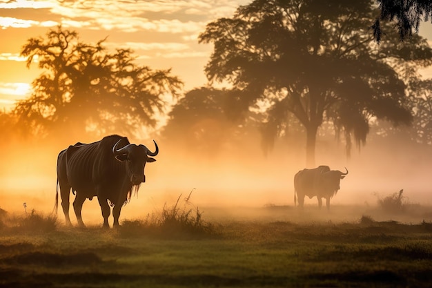 Ochtendmistbuffel in Hwange-park Zimbabwe