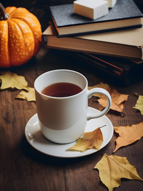 Ochtendrituele koffie in witte kop op houten tafel