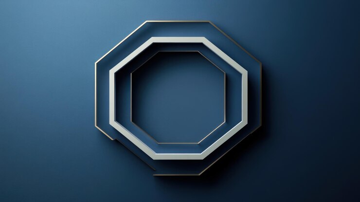 Photo octagonal frame with gold and white accents on a blue background