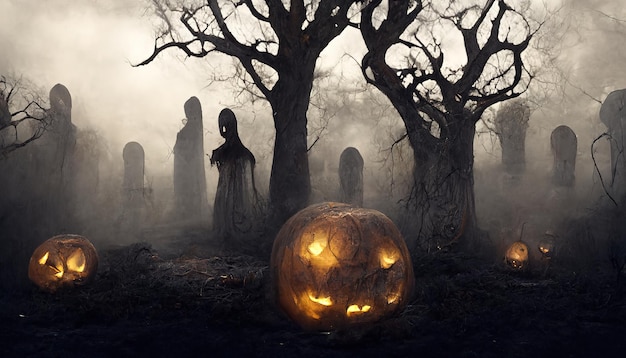 31 октября День Хэллоуина глазами 3D-рендеринга фонарей Джека О'. Растровая иллюстрация.