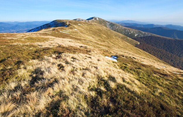 October Carpathian mountain Borghava plateau with first winter snow