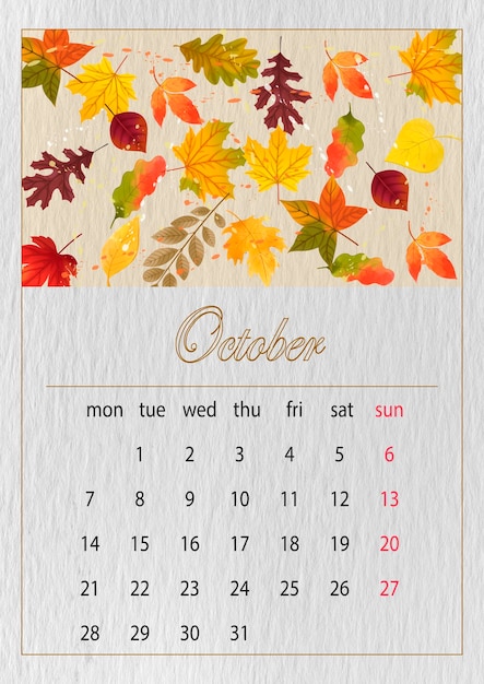 Photo octobersimple european 2024 year vector calendar