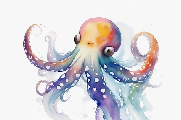 Octobus photo prepared in watercolor style