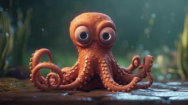 Octopus 3d cartoon illustration