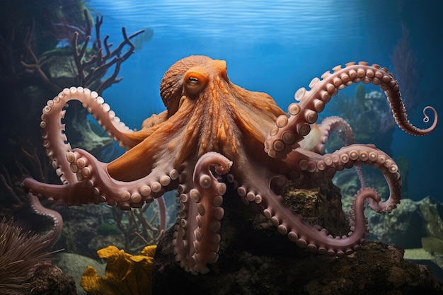 長い触手を持った水族館のタコ