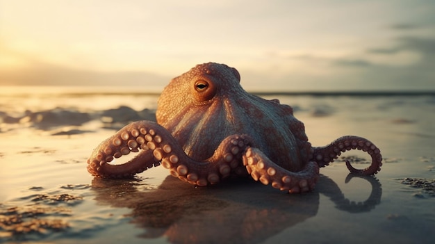 Octopus on the beach Generative Ai