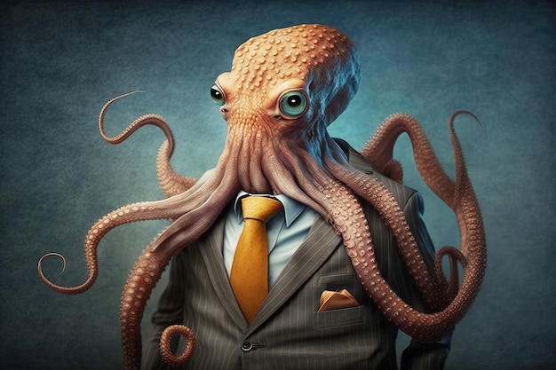 Octopus in business suit in office Funny boss person concept AI generative