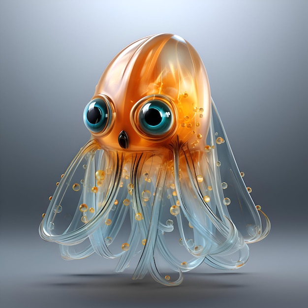 Octopus cartoon personage op grijze achtergrond 3d render illustratie