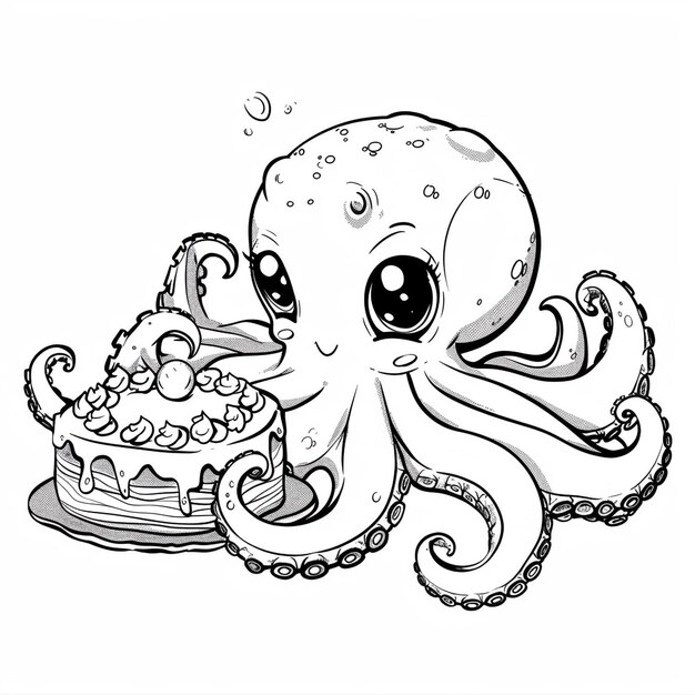 Photo octopus chef baking a delicious cake