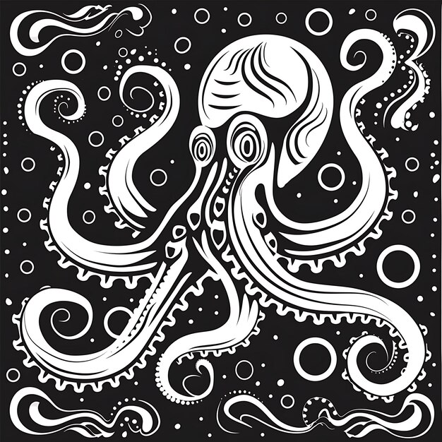 Octopus CNC Cut Art With Nautical Elements and Waves for Decora Tshirt Tattoo Print Art Design Ink