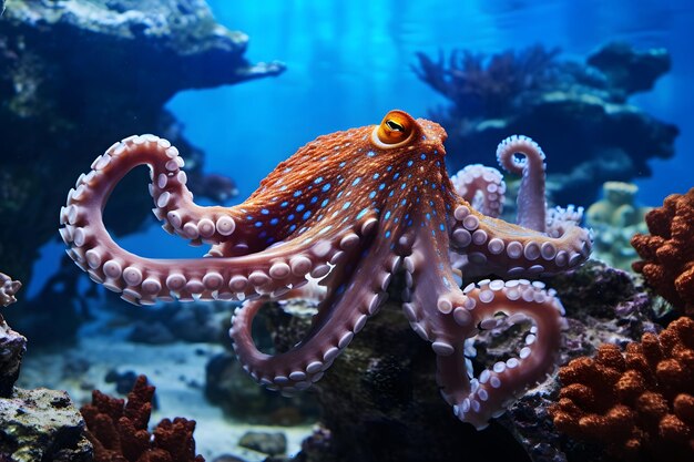 Octopus in the coral reef animals of the underwater sea world