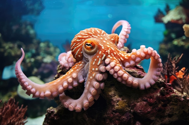 octopus in the coral reef animals of the underwater sea