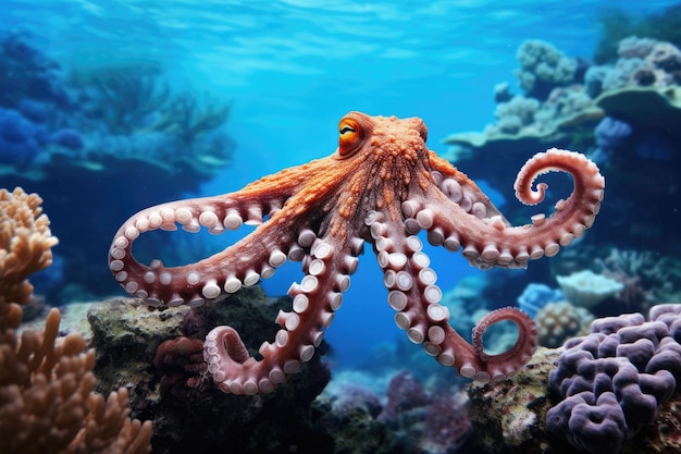 Octopus and coral reef in the sea Generative AI