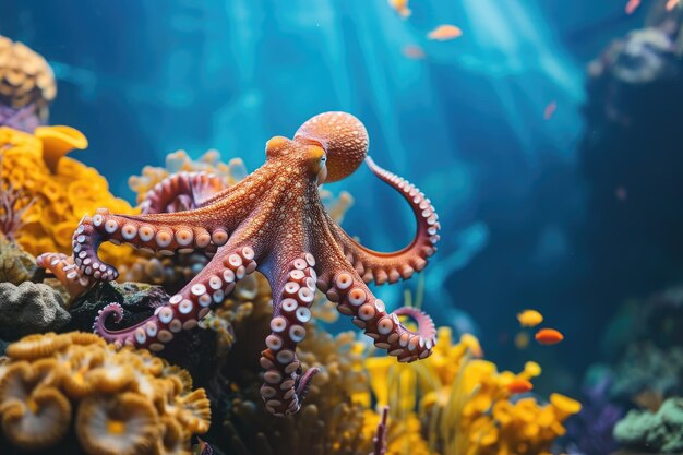 Octopus and coral reef in the sea