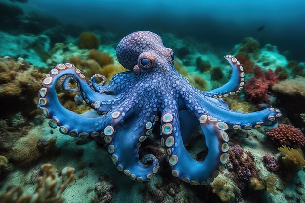 Octopus in Coral Reef Underwater Beauty