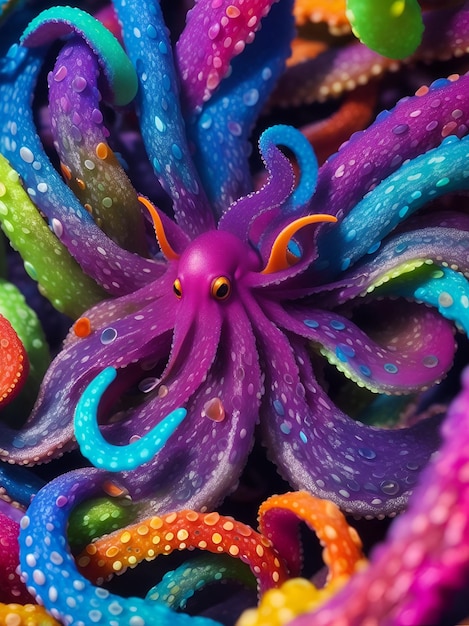 Photo octopus in different bright colors a sea creature