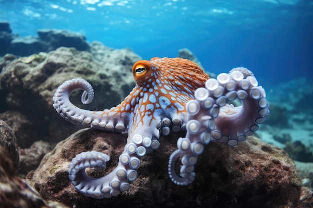 Octopus en koraalrif in de zee Generatieve AI